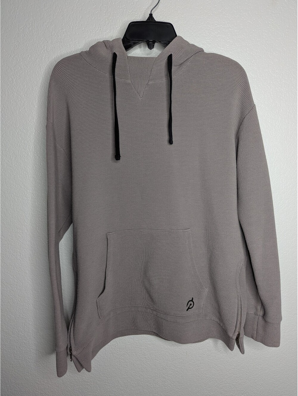 Peloton Gray Ribbed Pullover Hoodie Side Zip Size M